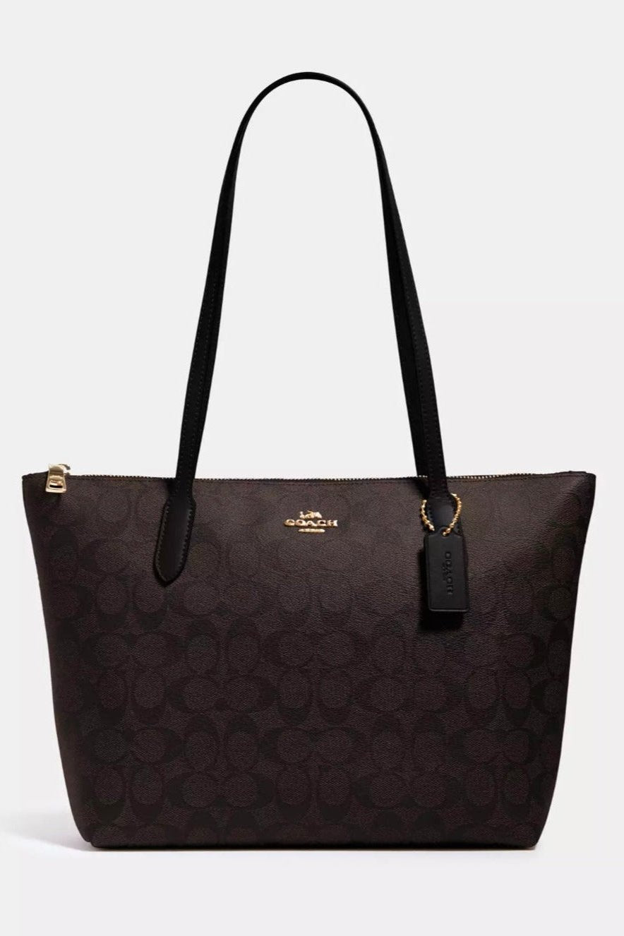 Coach Zip Top Tote Bag In Signature Canvas