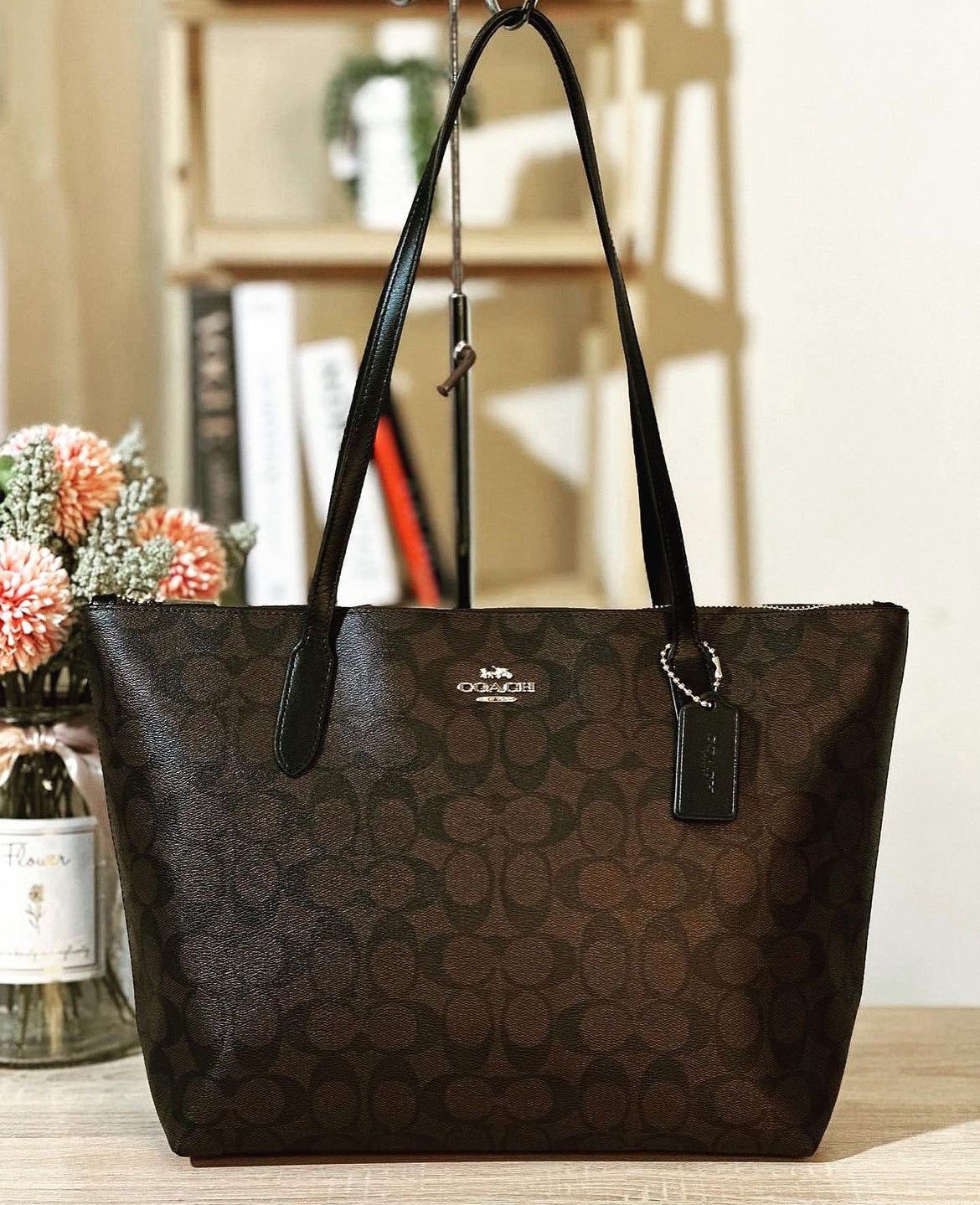 Coach Zip Top Tote Bag In Signature Canvas