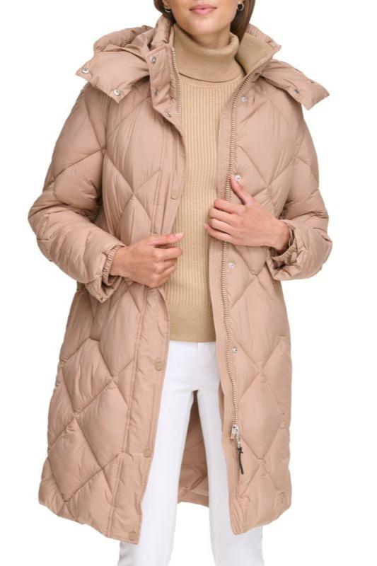 DKNY Diamond Quilted & Hooded Puffer Coat