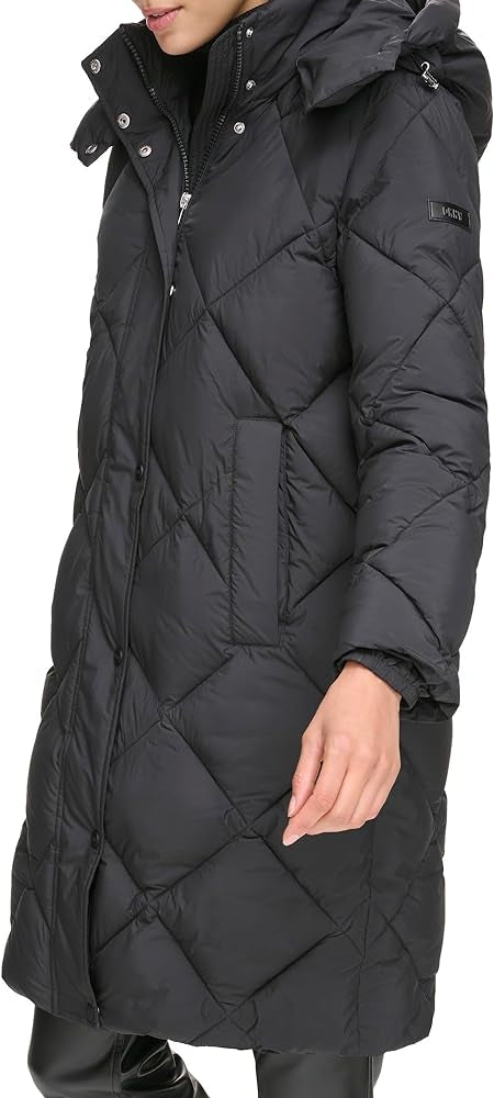 DKNY Diamond Quilted & Hooded Puffer Coat