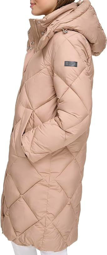 DKNY Diamond Quilted & Hooded Puffer Coat