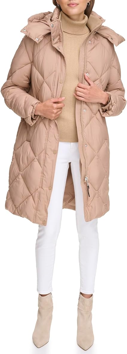 DKNY Diamond Quilted & Hooded Puffer Coat